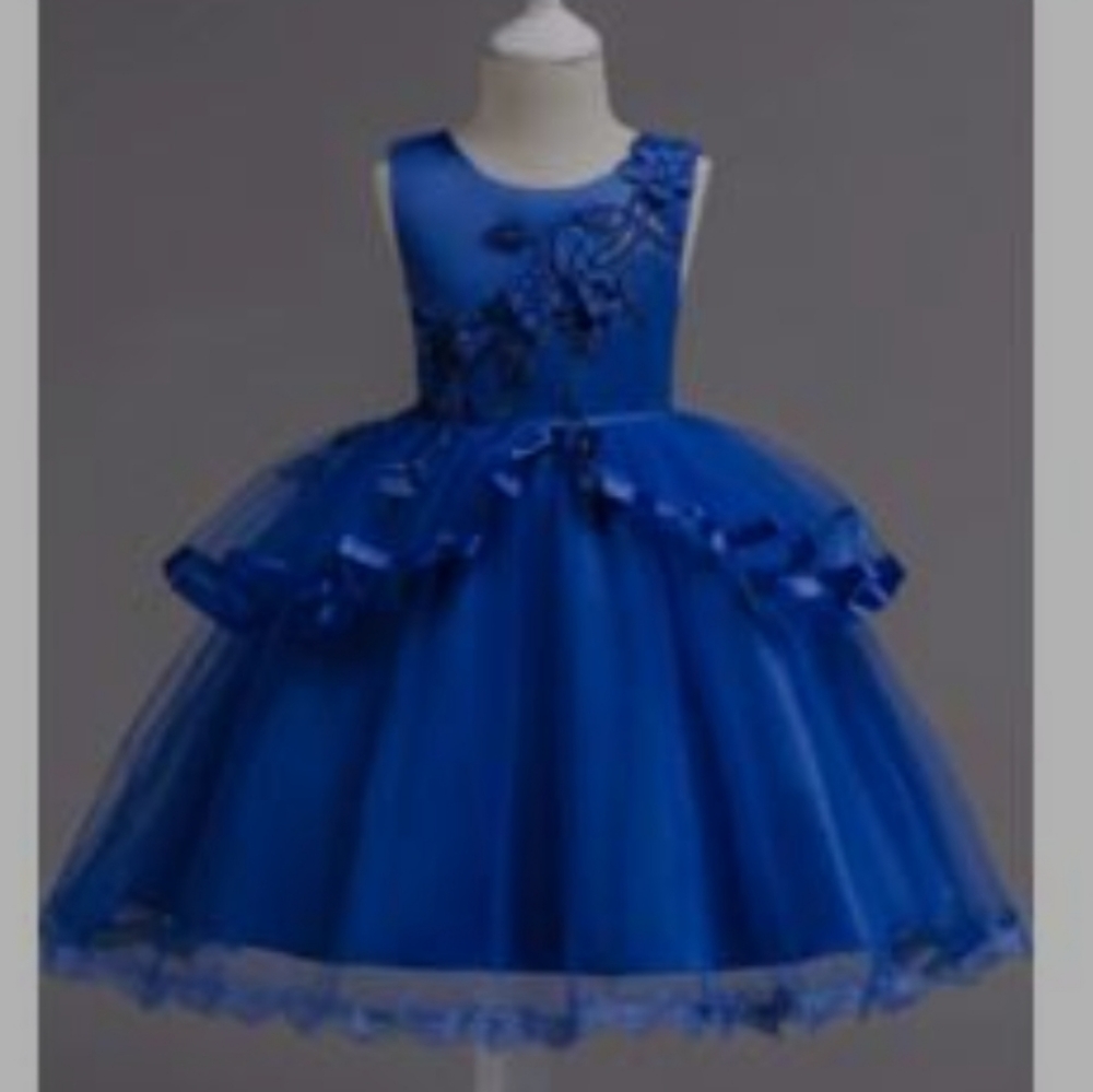 Royal blue flower girl jeweled bling pageant dress - Picture 7 of 12